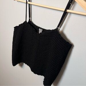 Aerie Smocked Crop Top Women’s L Black Adjustable Straps - Flattering Stretchy